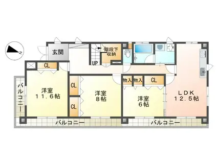 グランシャリオ(3LDK/6階)の間取り写真