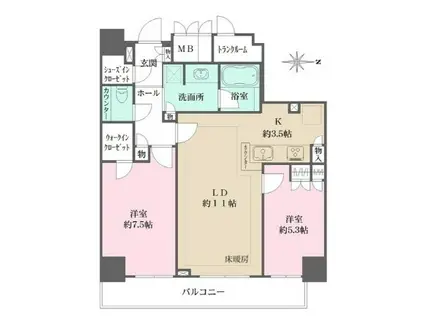 品川タワーフェイス(2LDK/26階)の間取り写真