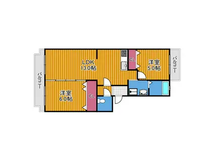 エステートV(2LDK/2階)の間取り写真