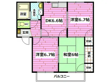 ミニオンハイツB棟(3DK/2階)の間取り写真