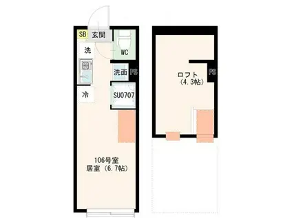 ハーモニーテラス多摩川二丁目(ワンルーム/1階)の間取り写真