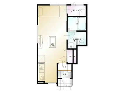 D-BOX内日角(ワンルーム/1階)の間取り写真