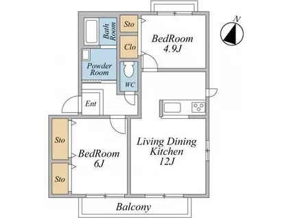 第1ローズハイムA(2LDK/2階)の間取り写真