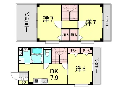 アモンコートI(3DK/4階)の間取り写真