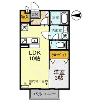 ウエストリバー(1LDK/2階)の間取り写真