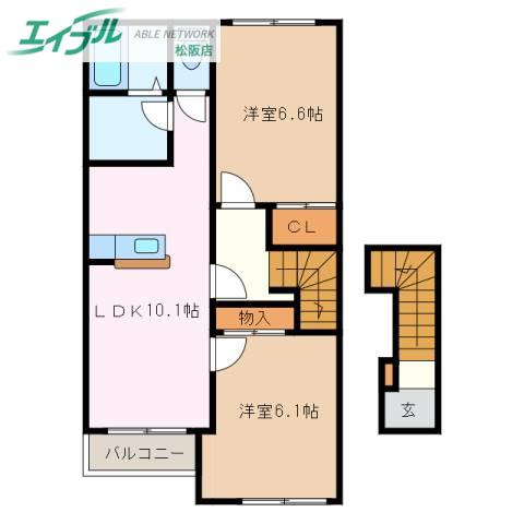 エルシャトーIII(2LDK/2階)の間取り写真