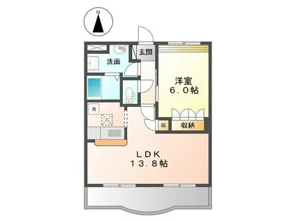 ディアベルジュII(1LDK/1階)の間取り写真