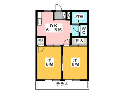 フレンドリータウン A棟(2DK/1階)の間取り写真