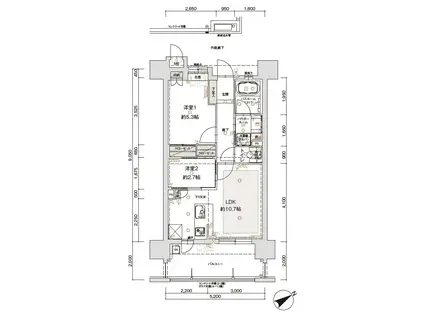 アクタス南福岡グランパーク(2LDK/12階)の間取り写真