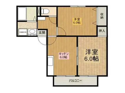 ディアコート恒久II(2DK/1階)の間取り写真