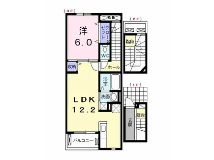ヴァルト(1LDK/3階)の間取り写真
