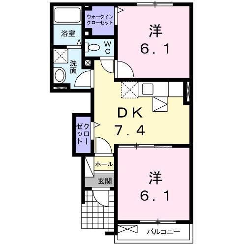 セレブリティC(2DK/1階)の間取り写真