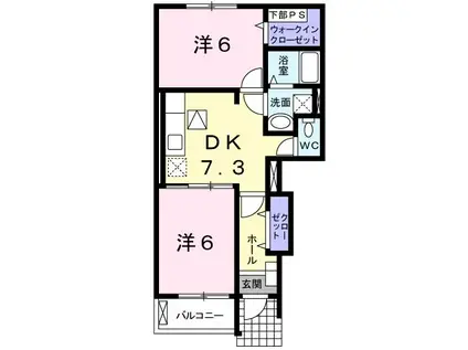 エアリー ローズ(2DK/1階)の間取り写真