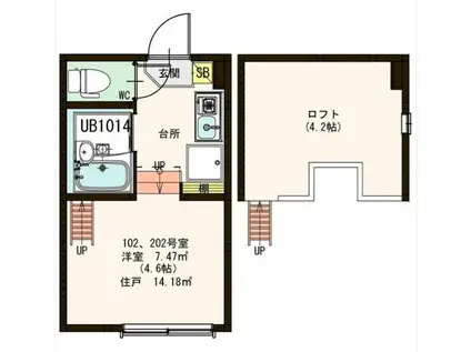 GIARDINO(ワンルーム/1階)の間取り写真