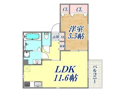 神戸6番館(1LDK/2階)の間取り写真