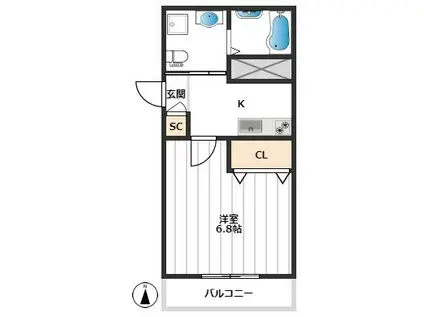 メゾン モンノム(1K/2階)の間取り写真