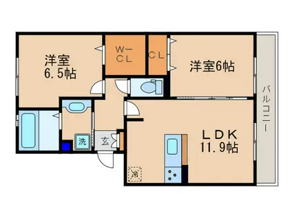 カルムメゾン アンソレイェ(2LDK/2階)の間取り写真