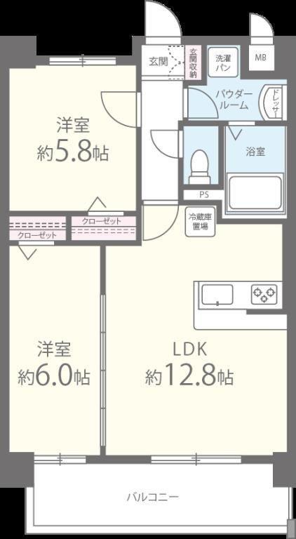 エグゼクティブ イーストタワー(2LDK/2階)の間取り写真