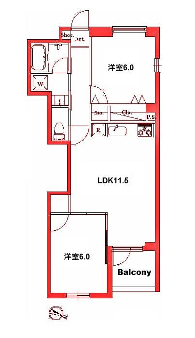 シャトー マーシャン(2LDK/5階)の間取り写真