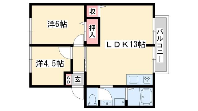 カサベルデ南山I(2LDK/1階)の間取り写真