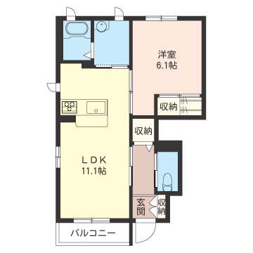 シティーハイムWING見川 B(1LDK/1階)の間取り写真