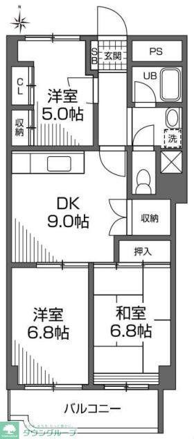 グランメール成城(3DK/3階)の間取り写真