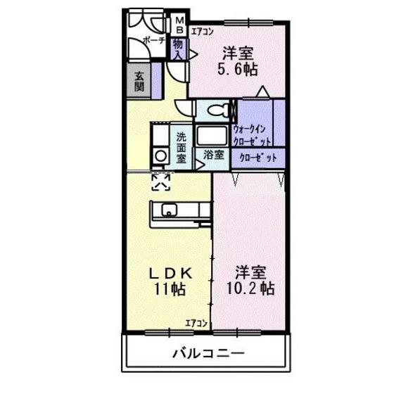 グランドヒルズヴィラ(2LDK/2階)の間取り写真