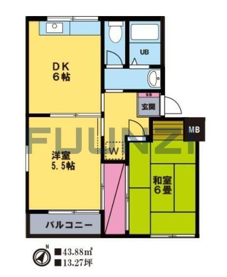 タウンコートダイキ(2DK/2階)の間取り写真