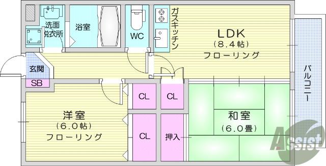 サイレントハウスA(2DK/1階)の間取り写真