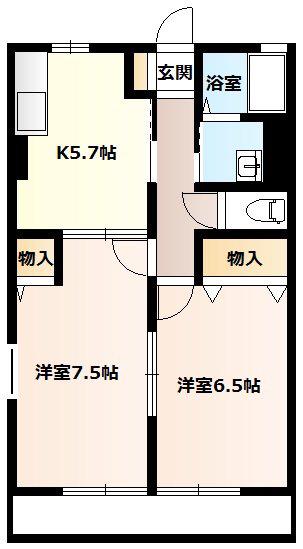 フローラ藤間(2DK/1階)の間取り写真