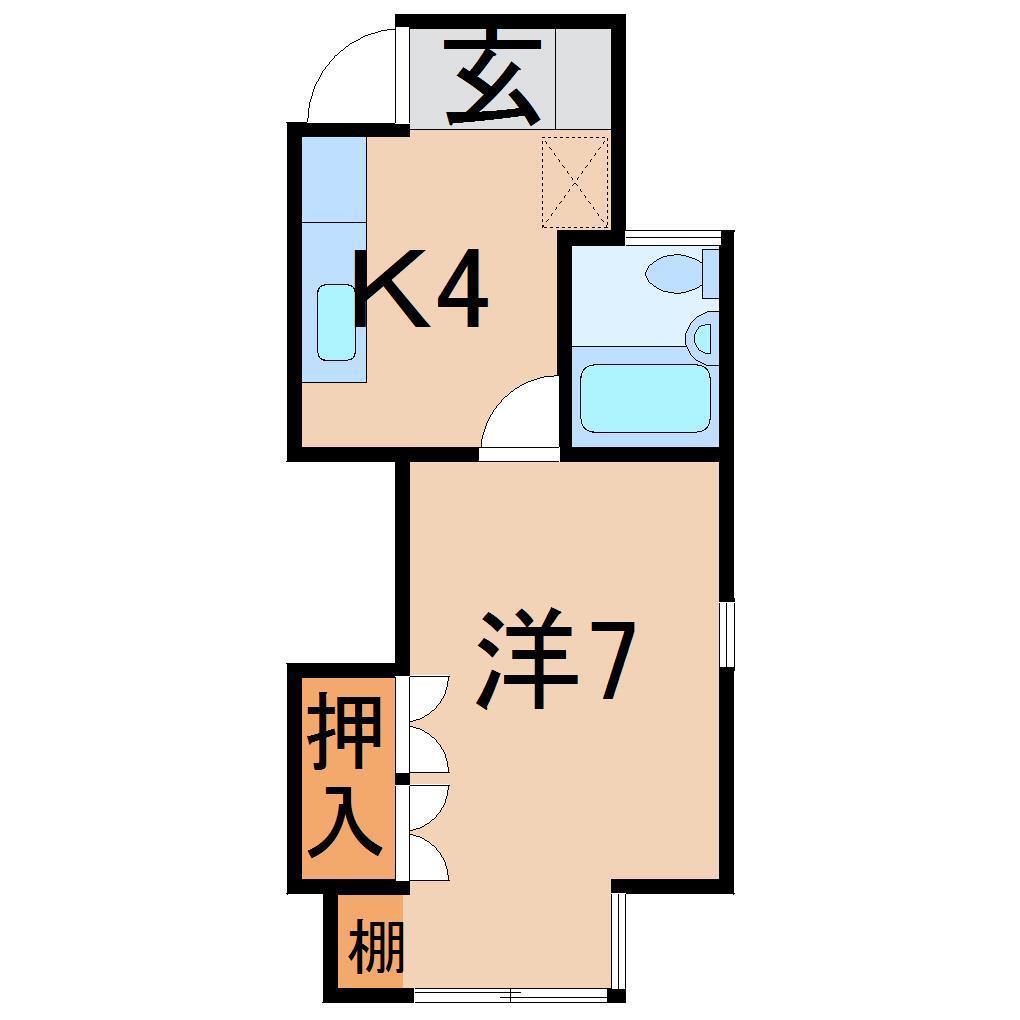 カーサもとうち(1K/1階)の間取り写真
