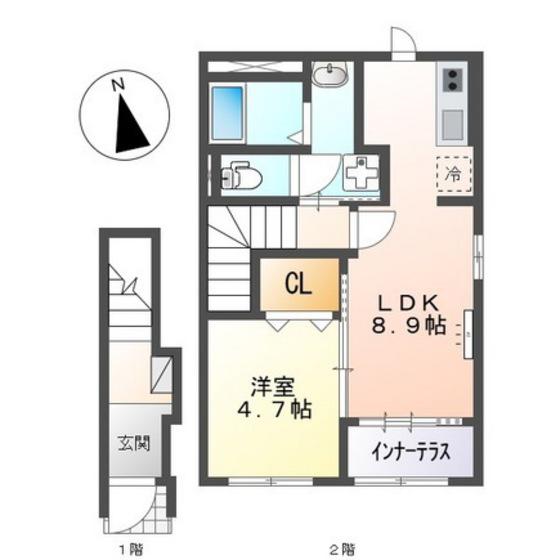 スターテラスII五日市中央(1LDK/2階)の間取り写真