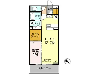 フローラ宮田(1LDK/2階)の間取り写真