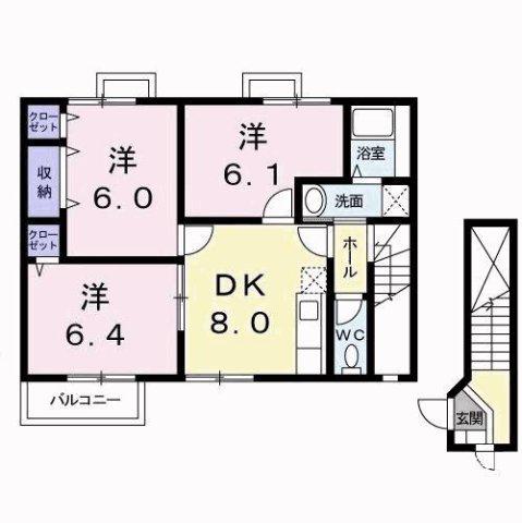 ハッピースクエアー III(3DK/2階)の間取り写真