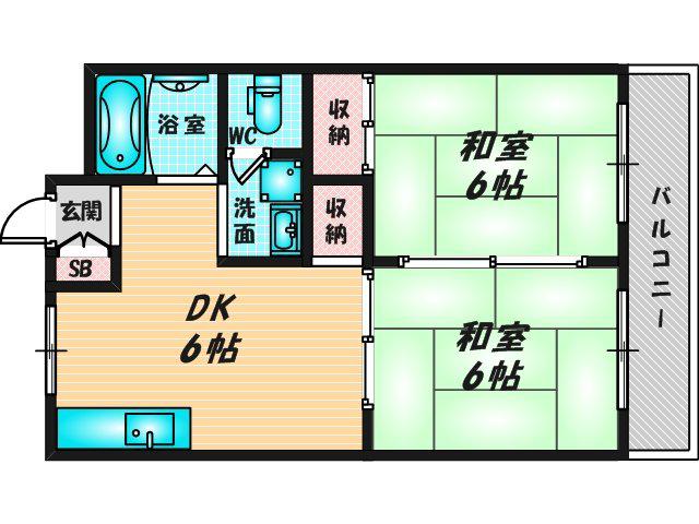 サンビレッジナカニシ B棟(2DK/1階)の間取り写真