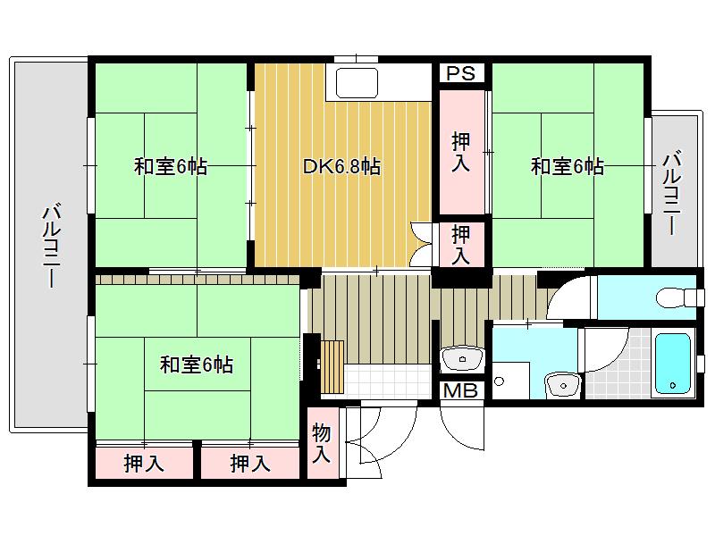 ハイツ石崎 402号(3DK/4階)の間取り写真