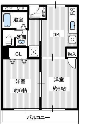 アクセス久野喜台マンション(2DK/3階)の間取り写真
