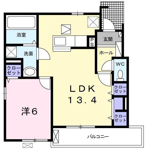 グランドールA棟(1LDK/1階)の間取り写真