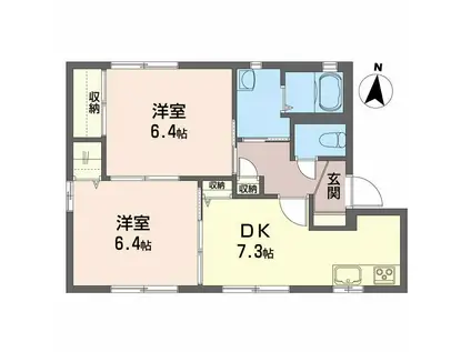 アメニティ朝倉B棟(2DK/1階)の間取り写真