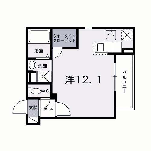ヒカルサ神戸王塚台I(ワンルーム/1階)の間取り写真