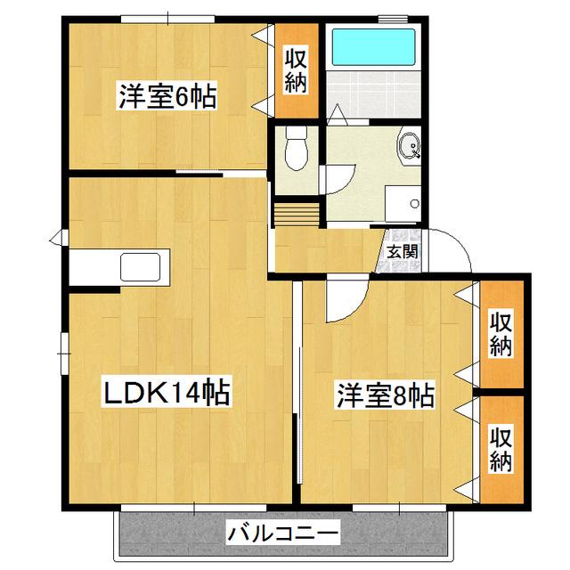 フロレアールD棟(2LDK/2階)の間取り写真