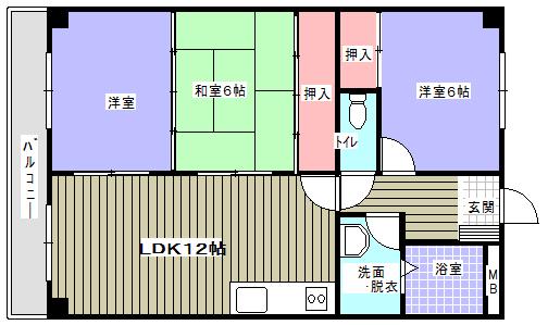シャトレ二日市 502号(3LDK/5階)の間取り写真