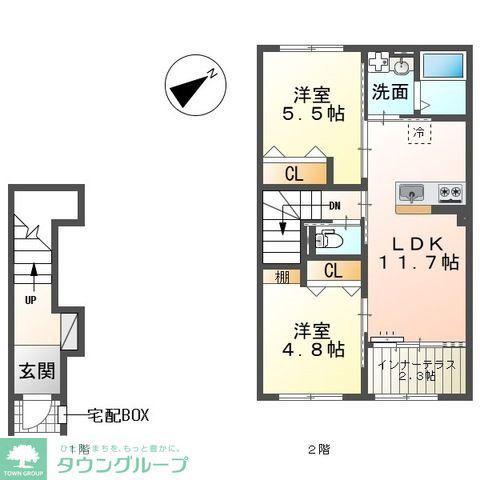 ＪＲ武蔵野線 東浦和駅 徒歩27分 2階建 新築(2LDK/2階)の間取り写真