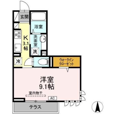 GRAND D-ROOM村井北(1K/1階)の間取り写真
