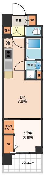 アーバネックス難波ウエスト(1DK/6階)の間取り写真