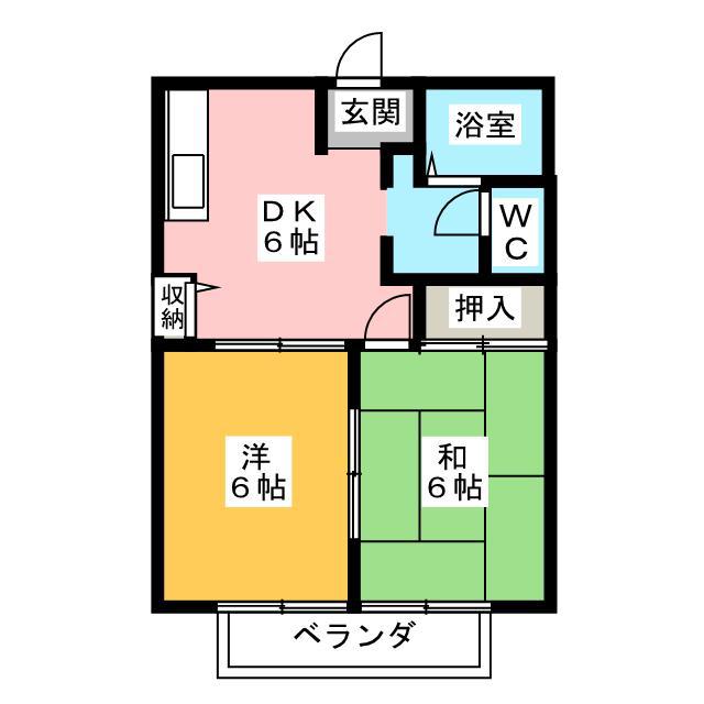 カーサA(2DK/2階)の間取り写真