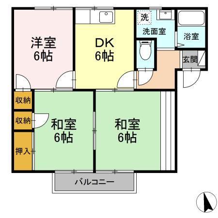 コーポK(3DK/2階)の間取り写真