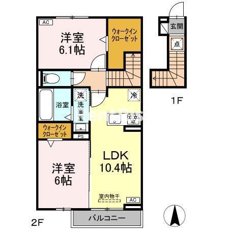 ノーヴェル奥田(2LDK/2階)の間取り写真
