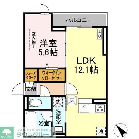 D PAINA 登戸II(1LDK/2階)の間取り写真