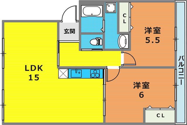 灘ハイツ(2LDK/4階)の間取り写真